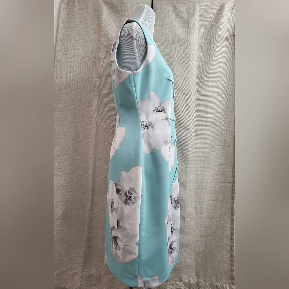 Calvin Klein Midi Sheath Dress Robin Egg Blue White Floral Church Career Size 12 - Picture 4 of 12